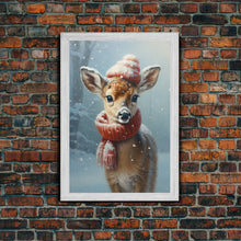 Carregar imagem no visualizador da galeria, Cute Christmas Deer - Farmhouse Christmas Decor - Fawn Dressed For Christmas - Xmas Decor - Christmas Wall Art- Holiday Decorations