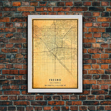 Load image into Gallery viewer, Distressed Fresno California Map, Framed Canvas Print Or Poster, California Map Print, Freso City Wall Art Map Print, Rustic Map Art