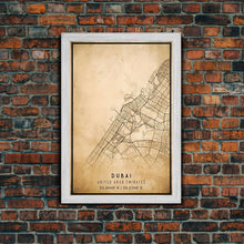 Load image into Gallery viewer, Dubai UAE map print poster or framed canvas, Dubai map print poster canvas, Dubai city map print poster canvas, Vintage Travel Art