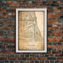 Load image into Gallery viewer, Distressed Chicago map print poster or framed canvas, Illinois road map print poster canvas, Chicago city map print poster canvas