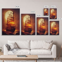 Load image into Gallery viewer, Ghost Ship and Full Moon, Spooky Pirate Ship Art, Framed Canvas Print, Ready To Hang Framed Wall Art, Living Room Wall Hanging