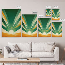 Load image into Gallery viewer, Emerald Green Sun Burst, Art Deco Style, Framed Canvas Print, Ready To Hang Framed Wall Art, Living Room Wall Hanging