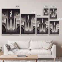 Load image into Gallery viewer, Black And White Art Print, Art Deco Architecture, Framed Canvas Print, Ready To Hang Framed Wall Art, Living Room Wall Hanging
