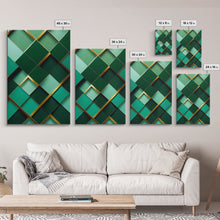 Load image into Gallery viewer, Emerald Green Geometric Abstract Art, Framed Canvas Print, Ready To Hang Framed Wall Art, Living Room Wall Hanging