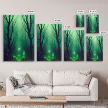 Load image into Gallery viewer, Emerald green city streets under a full moon, cool spooky art, framed canvas print