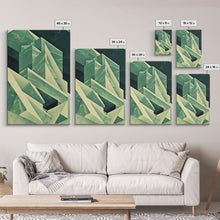 Load image into Gallery viewer, Cubism abstract geometric painting print, green marble shapes, framed canvas print