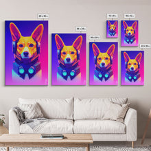 Load image into Gallery viewer, Cyberpunk Corgi Portrait, Futuristic Corgi, Framed Canvas Print, Ready To Hang Framed Wall Art, Living Room Wall Hanging