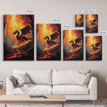 Load image into Gallery viewer, Dragon standing in a burned forest, fantasy art, fine art poster print