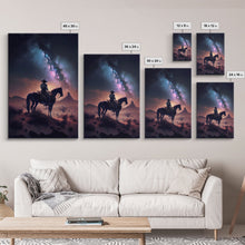 Load image into Gallery viewer, Cowboy contemplating the stars, framed canvas print
