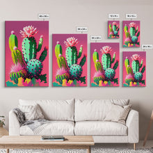 Carregar imagem no visualizador da galeria, Cactus Art, Pop Art Style, Framed Canvas Print, Pueblo Style Midwest Decor, Western Art, Primitive Style Wall Art