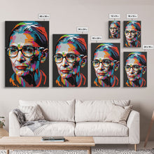 Load image into Gallery viewer, Notorious RBG, Ruth Bader Ginsburg Pop Art Portrait, Framed Canvas Print, Colorful Historic Figure Art