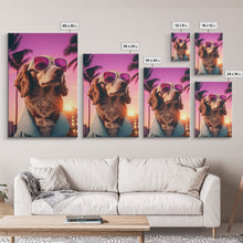 Load image into Gallery viewer, Dachshund Wall Print, Dog Wall Art, Dog Sunglasses, Dog In Teal Shirt, Funny Art, Framed Wall Art, Framed Canvas, Wall Print, Wall Canvas