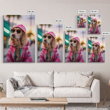 Load image into Gallery viewer, Cocker Spaniel In Sunglasses Pink Shirt Wall Print, Dog Portrait, Dog Art Print, Framed Wall Art, Framed Canvas, Wall Print, Wall Canvas