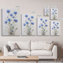 Load image into Gallery viewer, Blue Bachelor Buttons Art Print - Framed Giclee Oil Painting Print - Oil Painting Still Life Original - Large Flower Canvas Print or Poster