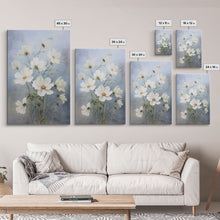 Load image into Gallery viewer, Cosmos Art Print - Framed Canvas Art - Oil Painting Poster Print - White Flowers Still Life - Small Flower Bouquet Oil Painting Wall Art