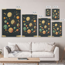 Load image into Gallery viewer, Art Deco Inspired Planetary Solar System Art, Framed Canvas Print, Cute Nursery Decor