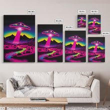 Load image into Gallery viewer, Psychedelic UFO Art, The Abduction, Retro 80s Style Scifi Art, Framed Canvas Print
