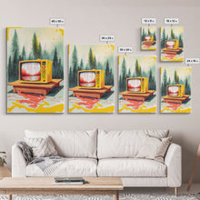 Carregar imagem no visualizador da galeria, Abstract Surreal Landscape Art, Framed Canvas Print, Retro TV in a Forest, Weird / Strange Home Decor