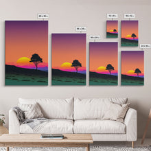 Carregar imagem no visualizador da galeria, A Lone Tree in a Texas Field At Sunset, Retro Style MCM Art, Framed Canvas Print, Trendy Wall Prints, Landscape and Sunset Outrun Art