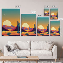 Carregar imagem no visualizador da galeria, Framed Canvas Print - Pop Art Desert Landscape at Sunset - Ready to Hang Wall Art - Retro Desert Prints - Minimalist Art