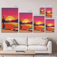 Carregar imagem no visualizador da galeria, Framed Canvas Art | Sunset Desert Landscape | Pop Art Style | UV-Resistant Coating | Hand-Stretched | 1.5" Thick Wooden Frame