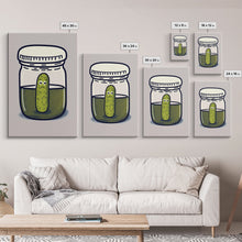 Load image into Gallery viewer, Sad Pickle Art, Framed Canvas Print, The Last Pickle, Cartoon Pickle Art
