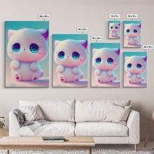 Load image into Gallery viewer, Cute Kawaii Kitten, Anime Style Art, Framed Canvas Print, Framed Art, Cat Portrait, Cartoon Cat