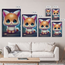 Load image into Gallery viewer, Cute Kawaii Kitten, Anime Style Art, Framed Canvas Print, Framed Art, Cat Portrait, Cartoon Cat, Kawaii Artwork