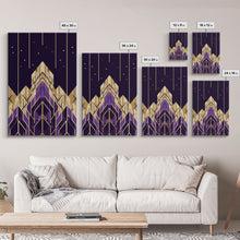 Load image into Gallery viewer, Art Deco Pattern Wall art, Framed Canvas Print, Art Deco, Gold & purple art, Canvas art, Abstract art, Office decor, Original painting