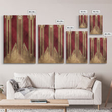 Load image into Gallery viewer, Art Deco Pattern Wall art - Framed Canvas Print - Art Deco - Abstract art - Gold & red art - Lines art - Living room art - Office decor