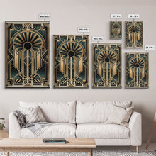 Carregar imagem no visualizador da galeria, Art Deco Wall art - Framed Canvas Print - Art Deco - Gold & green art - Living room art - Original painting - Art with frame - Wall decor