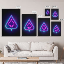 Load image into Gallery viewer, Glowing Neon Lights Pink Spades Wall Decor, Poker Wall Art, Cards, Minimalist Print, Wall Decor, Canvas Print, Wall Art, Framed Canvas