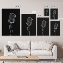 Carregar imagem no visualizador da galeria, Silver Retro Microphone Wall Art, Mic Wall Art, Music Room Wall Art, Minimalist Print, Wall Decor, Canvas Print, Wall Art, Framed Canvas