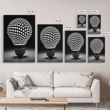 Load image into Gallery viewer, Dotted Light Bulb Wall Decor, Black And White Art, Dotted Art, Minimalist Print, Wall Decor, Canvas Print, Wall Art, Framed Canvas