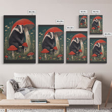 Carregar imagem no visualizador da galeria, Badger Wall Decor, Cute Badger, Mushrooms Wall Decor, Animal Wall Art, Wall Decor, Canvas Print, Wall Art, Framed Canvas