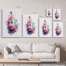 Carregar imagem no visualizador da galeria, Acoustic Guitar Graffiti Art, Framed Canvas Print, Guitar Poster, Guitar Wall Art, Guitar Light, Gifts For Him, Watercolor Art, Music Art