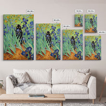 Load image into Gallery viewer, Funny Cat Print, Vincent Van Gogh Inspired Irises Black Cat Wall Art, Framed Canvas Print, Poster Art, Funny Gift, Home Decor Wall Art