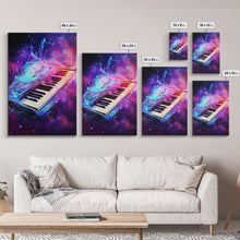 Cargar imagen en el visor de la galería, Cosmic Keyboard, Galaxy Music Art Framed Canvas Print, Electric Keyboard, Instrument Art, Studio Wall Decor