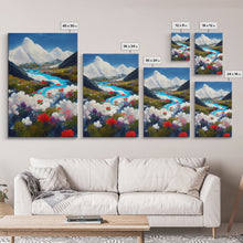 Load image into Gallery viewer, Colorful fields of flowers in the Swiss alps, framed canvas art, canvas print, beautiful wall decor