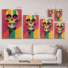 Cargar imagen en el visor de la galería, Cool Skull art, canvas print, sugar skull wall decor, skeleton face painting, abstract art deco style Halloween art