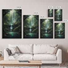 Load image into Gallery viewer, Enchanter Forest, Waterfalls Wall Art, Fantasy Artwork, Canvas Print, Wall Art, Vertical Print, Video Game Art, College Dorm Decor