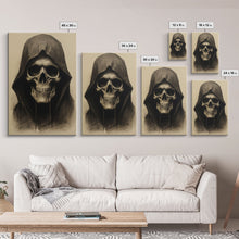 Cargar imagen en el visor de la galería, Cool Halloween Decor, Portrait Of The Grim Reaper, Spooky Halloween Art, Framed Canvas Print, Halloween Canvas Art