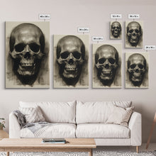 Cargar imagen en el visor de la galería, Charcoal Drawing, Gothic Art Print, Human Skull Decor, Canvas Print, Wall Art, Vertical Art, Entryway Prints, Wall Hanging, Birthday Gift