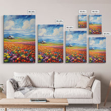 Cargar imagen en el visor de la galería, Flower Farm Wall Art, Tulip Field, Countryside Wall Print, Canvas Print, Wall Art, Vertical Art, Gifts For Grandma, Tiny House Decor