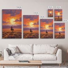 Load image into Gallery viewer, Cowboy Wall Art, Western Decor, Sunset Wall Art, Desert Art, Canvas Print, Wall Art, Vertical Art, Boys Bedroom Decor, Ranch Wall Art