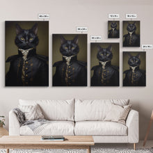 Carregar imagem no visualizador da galeria, Admiral Meow Reporting For Duty, Victorian Cat Portrait Art, Framed Canvas Print, Gothic Dark Academia Wall Art