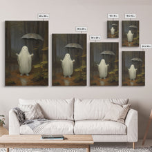 Load image into Gallery viewer, Goofy Ghost In The Rain, Vintage Halloween Canvas, Framed Canvas Print, Cute Wall Art, Who's Haunting Who?