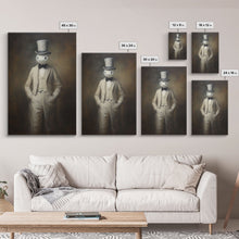 Carregar imagem no visualizador da galeria, Ghost Wearing A Top Hat, Victorian Gentleman Ghost, Framed Canvas Print, Halloween Canvas Art, Unique Spooky Decor, Gothic Dark Academia Art