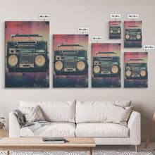 Load image into Gallery viewer, Boombox, Music Wall Art, Retro Wall Art, Canvas Print, Wall Hanging, Portrait Art, Apartment Wall Decor, Gaming Wall Decor, Above Bed Art