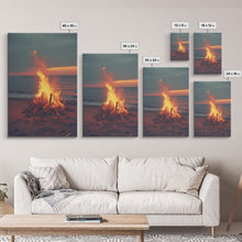 Load image into Gallery viewer, Beach Campfire Under The Stars, Photography Print, Framed Canvas Print, Beach House Decor, Coastal Decor, Beach Print, Beach Art
